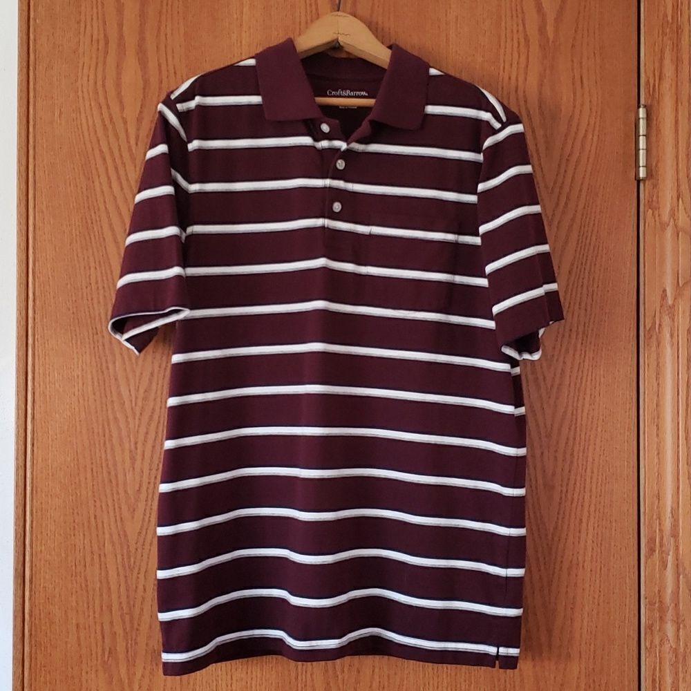 Very Nice Croft @ Barrow Dark Maroon w/ White Stripes Polo Shirt Sz M